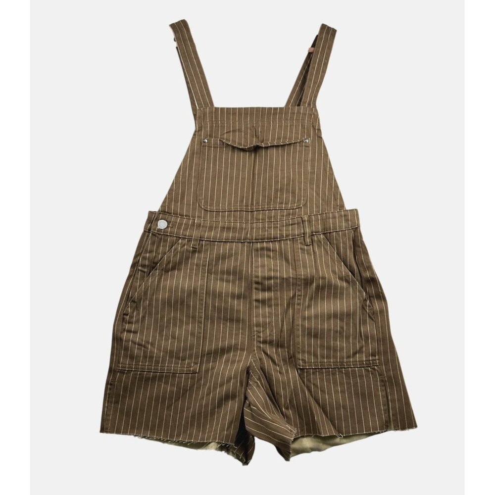 WeWoreWhat Brown Pinstripe Cut-Off Overall Shorts NWT Size M - Picture 2 of 11